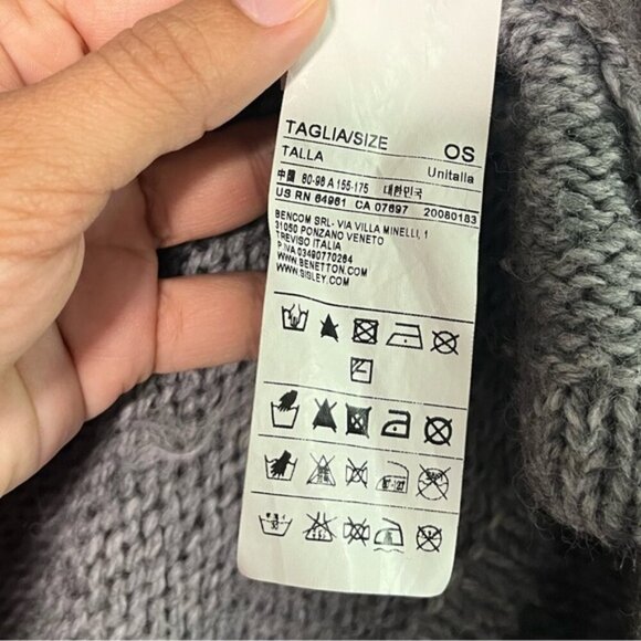 Sisley Grey Wool Blend Knit Open Front Long Cardigan Coat OS - Picture 7 of 15